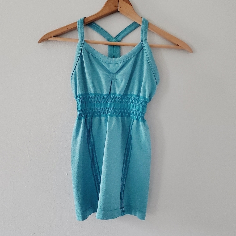 Athleta Solid Blue Smocked Tank Top